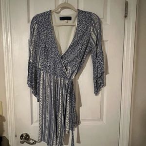 Blue and white wrap dress